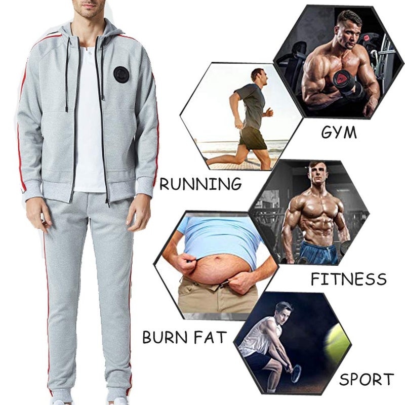 DUOFIER Men's Activewear Full Zip Warm Tracksuit Sports Set Casual Sweat Suit, Gray-L - Image 5